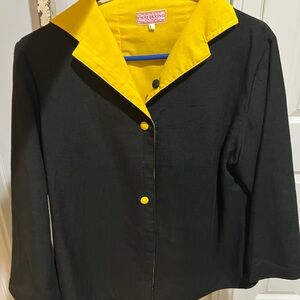 Black and Yellow Button-Up Silk Blazer